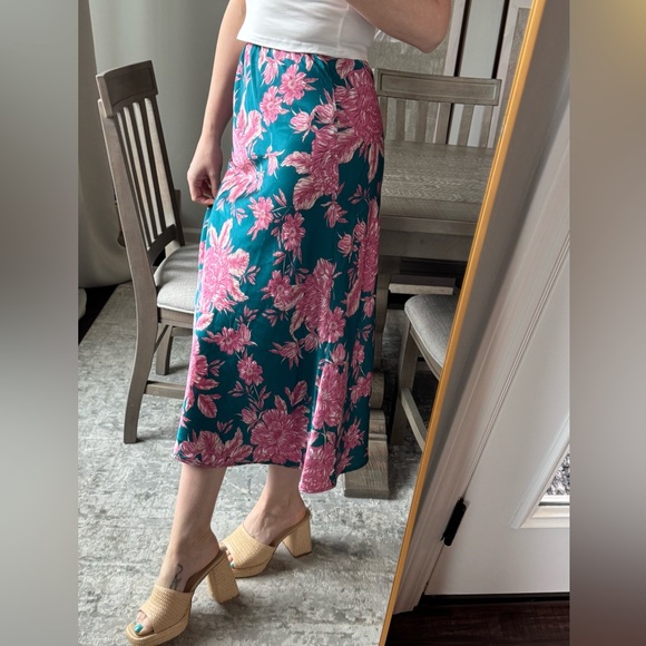 Abel The Label Dresses & Skirts - Floral Teal and Pink Midi Skirt